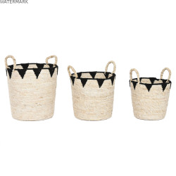 Set de basket Home ESPRIT Noir Naturel Fibre naturelle Boho 37 x 37 x 43 cm (3 Pièces)