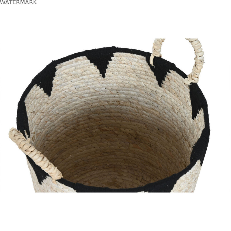Set de basket Home ESPRIT Noir Naturel Fibre naturelle Boho 37 x 37 x 43 cm (3 Pièces)