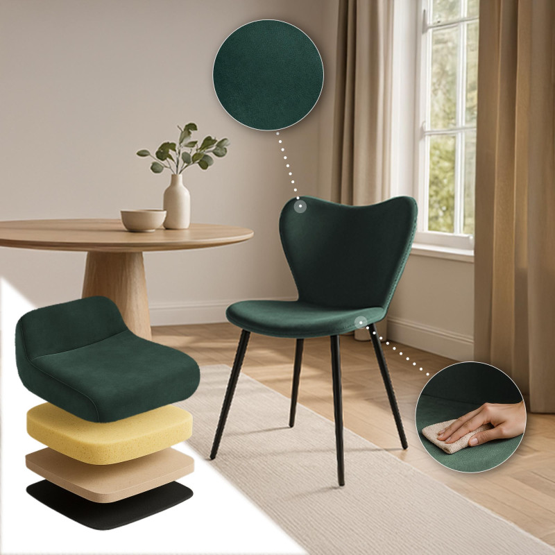 Chaise de salle à manger Maika en velours vert