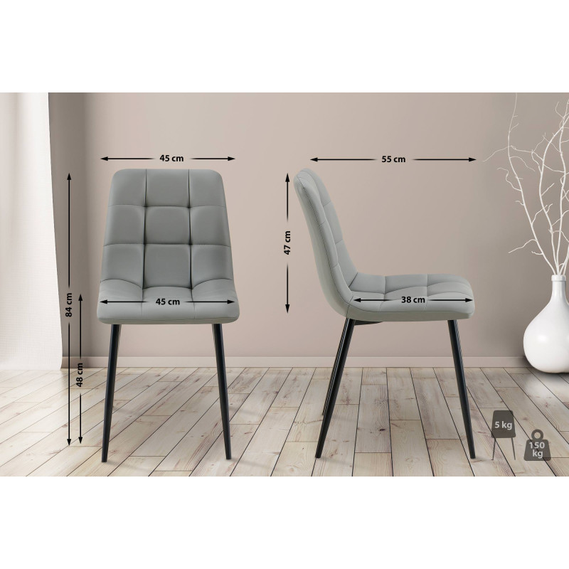 Lot de 4 chaises de salle à manger Antibes simili cuir gris clair