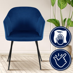Chaise de salle à manger en velours Jaysie bleu foncé