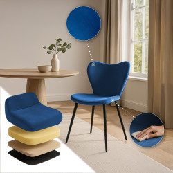 Chaise de salle à manger Maika en velours bleu foncé