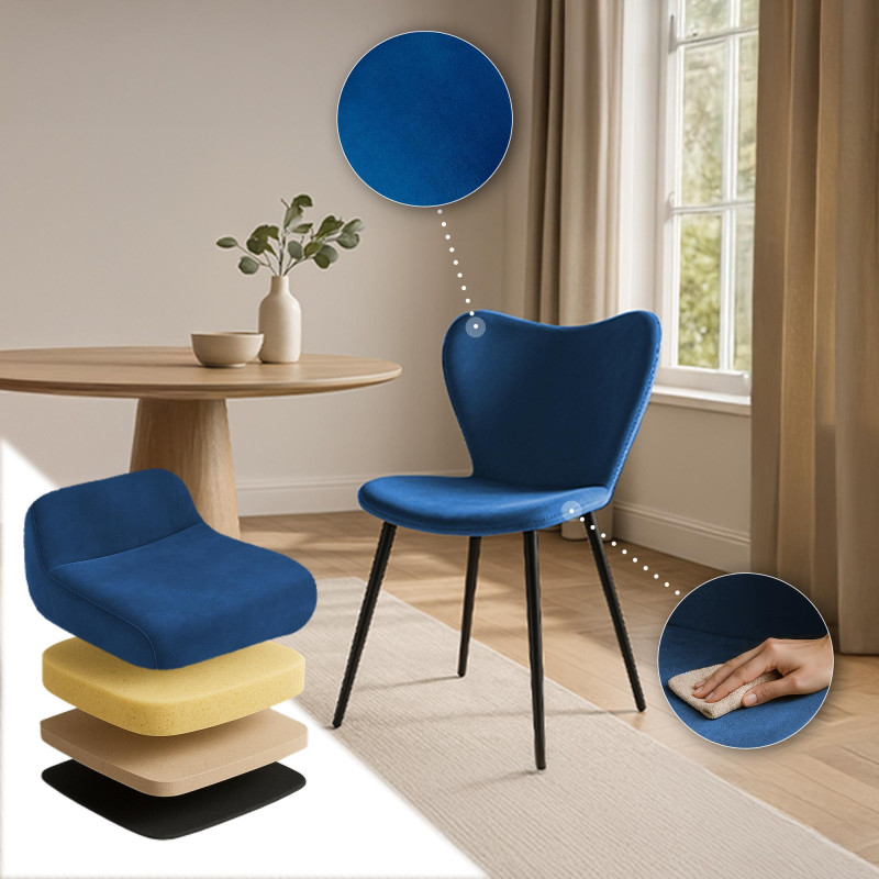Chaise de salle à manger Maika en velours bleu foncé