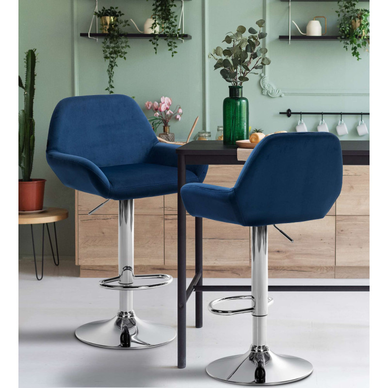 Taburete de cocina Braga en terciopelo Azul,Cromado