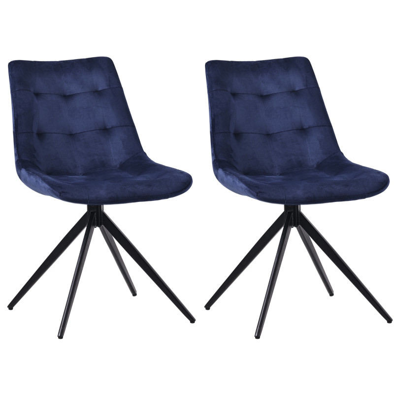 Lot de 2 chaises de salle à manger Merna en velours bleu foncé