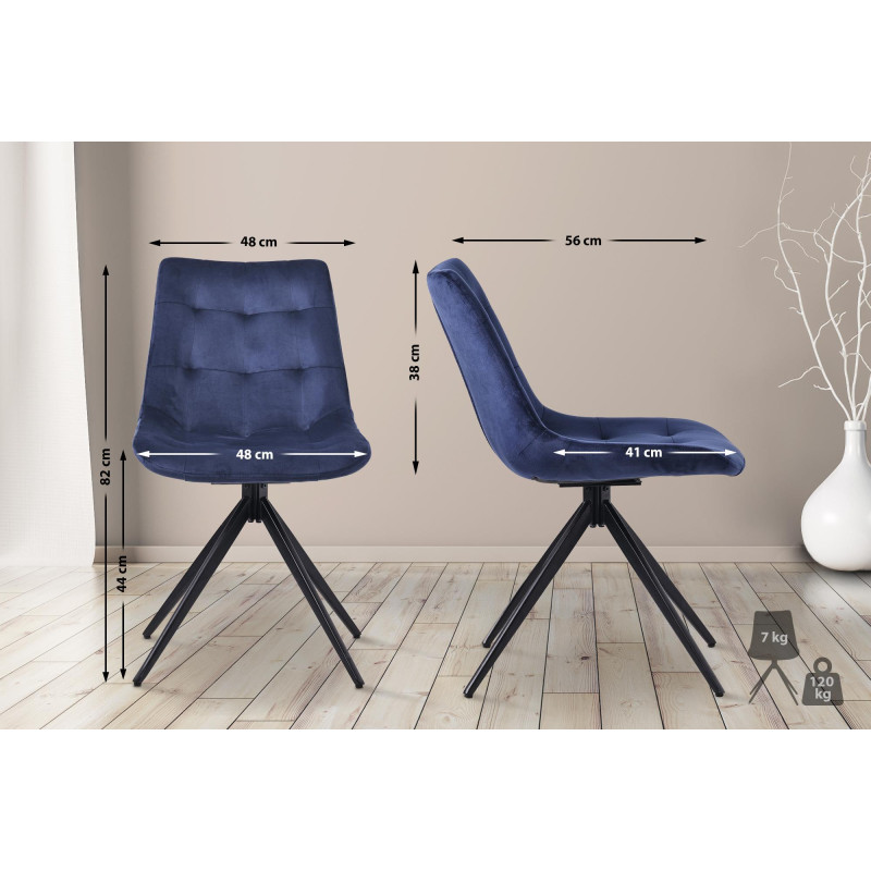 Lot de 2 chaises de salle à manger Merna en velours bleu foncé