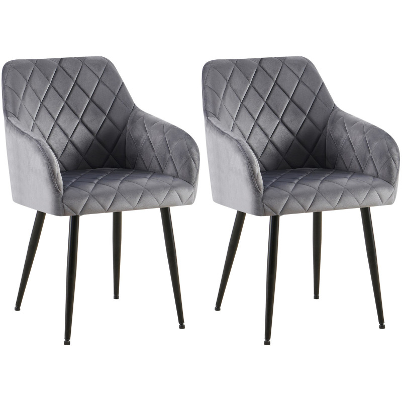 Lot de 2 chaises de salle à manger Monett velours B gris foncé