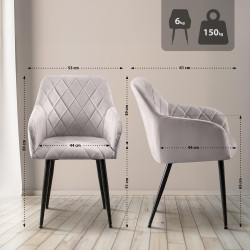 Lot de 2 chaises de salle à manger Monett velours B gris