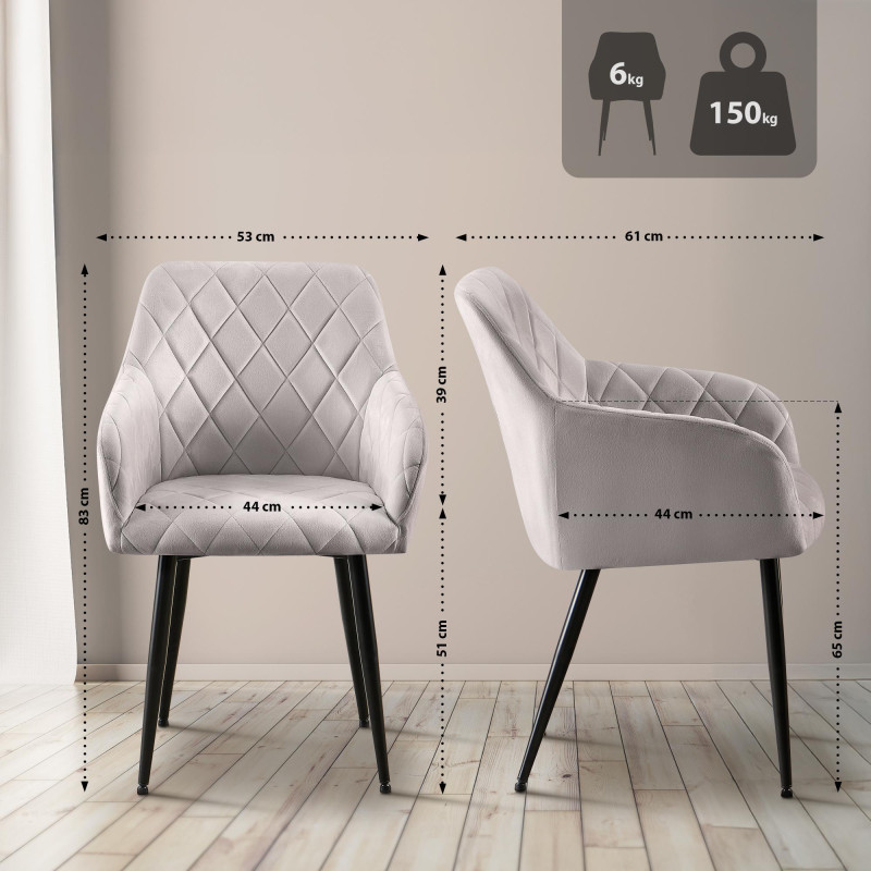 Lot de 2 chaises de salle à manger Monett velours B gris