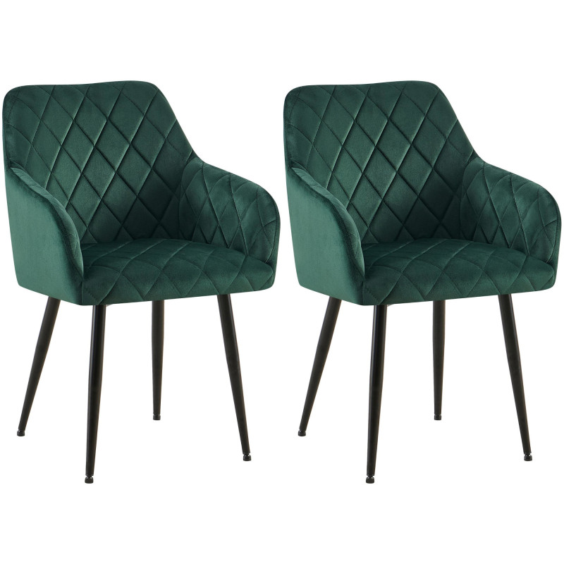 Lot de 2 chaises de salle à manger Monett velours B vert