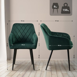 Lot de 2 chaises de salle à manger Monett velours B vert