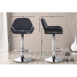 Tabouret de bar Braga velours chrome noir