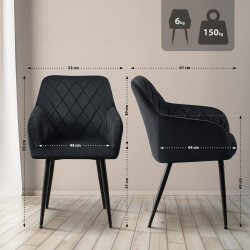 Lot de 2 chaises de salle à manger Monett velours B noir