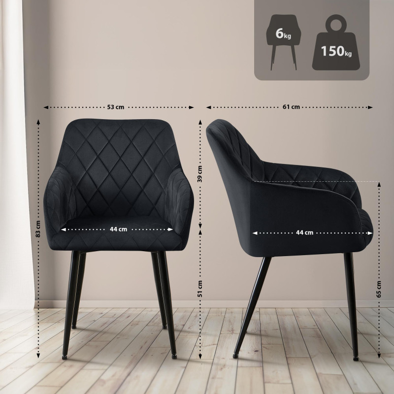 Lot de 2 chaises de salle à manger Monett velours B noir