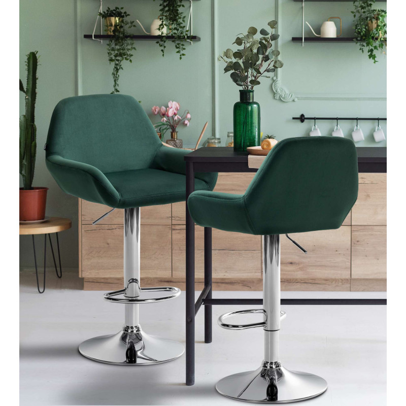 Taburete de cocina Braga en terciopelo Verde oscuro,Cromado