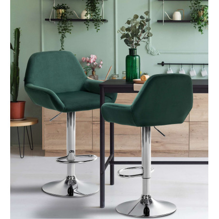 Taburete de cocina Braga en terciopelo Verde oscuro,Cromado