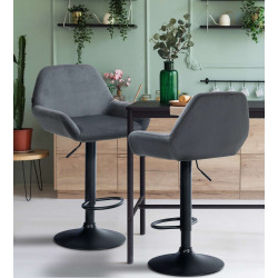 Tabouret de bar Braga velours noir gris foncé