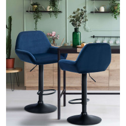 Tabouret de bar Braga en velours noir bleu