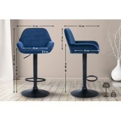 Tabouret de bar Braga en velours noir bleu