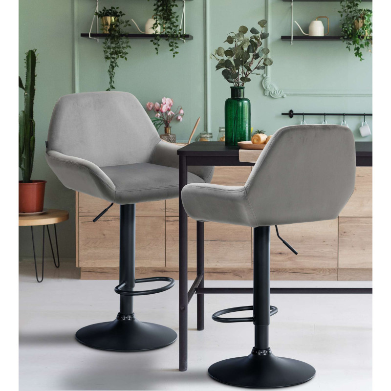 Taburete de cocina Braga en terciopelo Gris,Negro