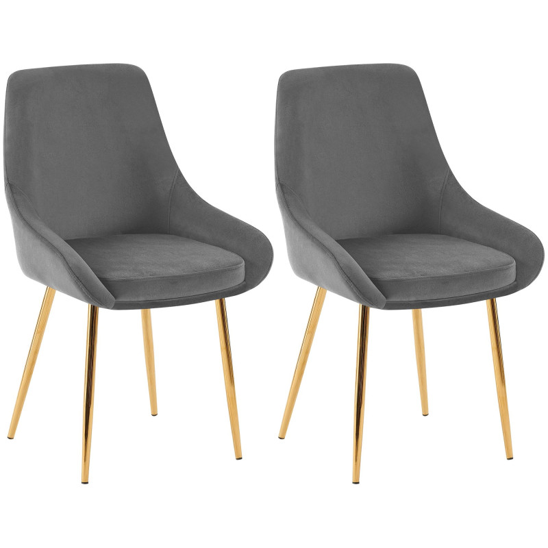 Lot de 2 chaises de salle à manger Elmira velours doré gris foncé
