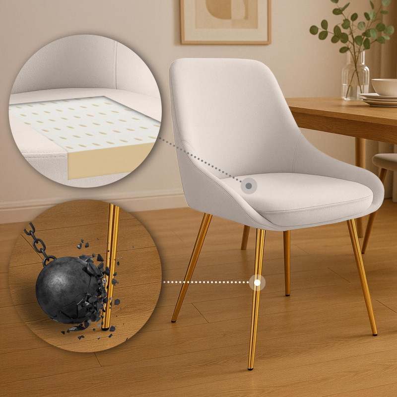 Lot de 2 chaises de salle à manger Elmira velours doré crème