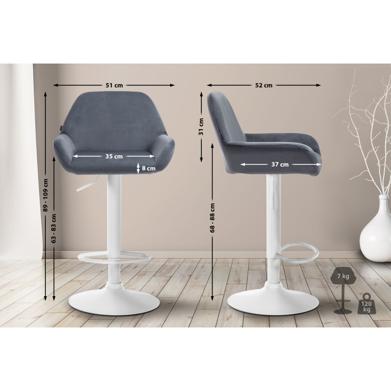 Taburete de cocina Braga en terciopelo Gris oscuro,Blanco