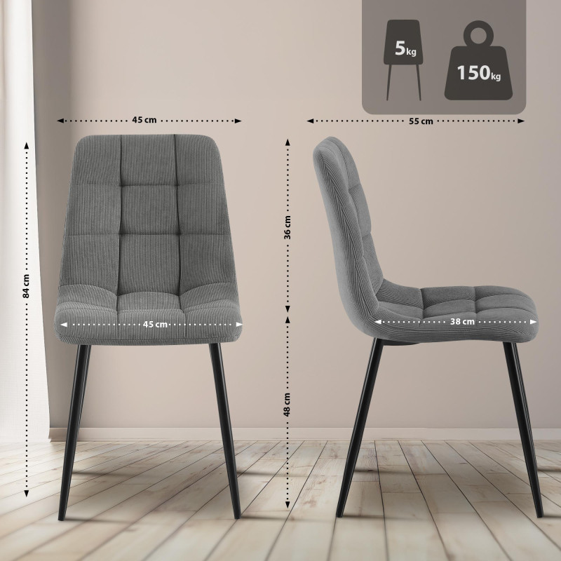 Lot de 2 chaises de salle à manger Antibes Cord gris