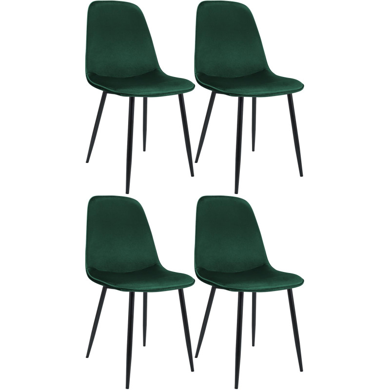 Lot de 4 chaises de salle à manger Maryam en velours vert