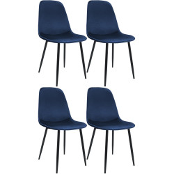 Lot de 4 chaises de salle à manger Maryam en velours bleu foncé