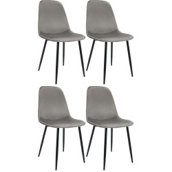 Lot de 4 chaises de salle à manger Maryam en velours gris clair