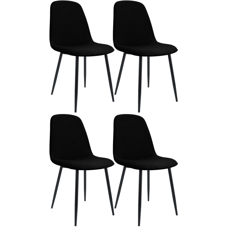 Lot de 4 chaises de salle à manger Maryam en tissu noir