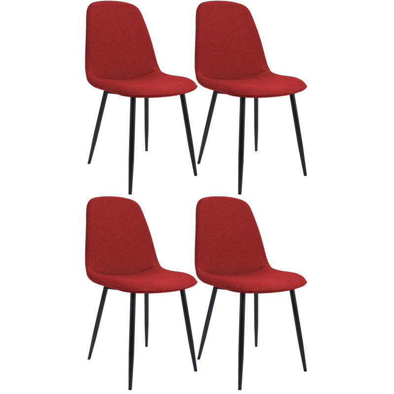Lot de 4 chaises de salle à manger Maryam en tissu rouge