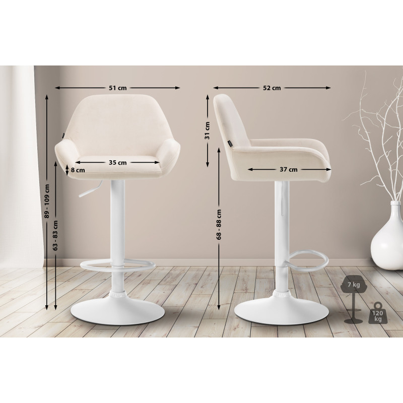 Tabouret de bar Braga velours blanc crème