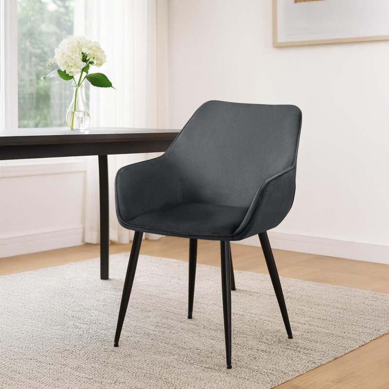 Lot de 2 chaises de salle à manger Luena velours gris foncé
