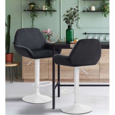 Taburete de cocina Braga en terciopelo Negro,Blanco