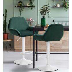 Taburete de cocina Braga en terciopelo Verde oscuro,Blanco