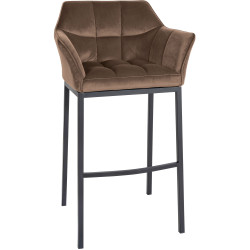 Tabouret de bar Damaso B en velours avec piètement à 4 pieds brun