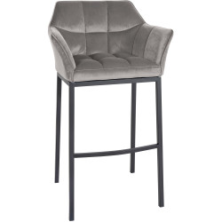 Tabouret de bar Damaso B en velours avec piètement à 4 pieds gris