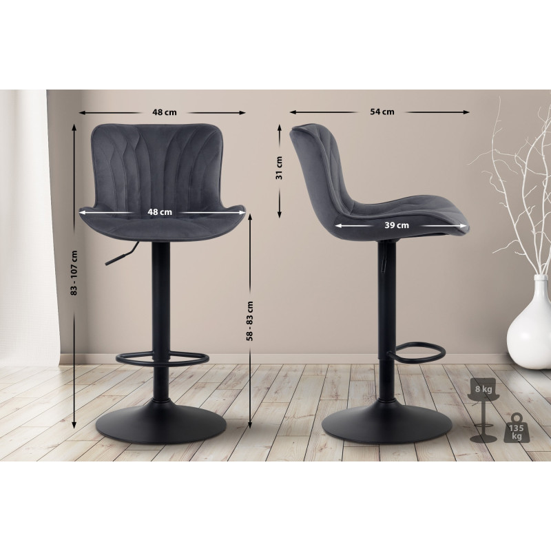 Tabouret de bar Linus velours noir