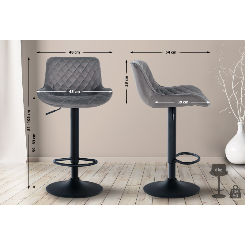 Tabouret de bar Minosa velours gris foncé