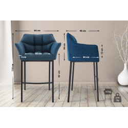 Tabouret de bar Damaso B en tissu avec structure à 4 pieds bleu