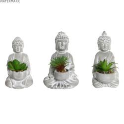 Plante décorative Home ESPRIT Polyéthylène Ciment Buda Oriental 10,5 x 8 x 16 cm (3 Unités)