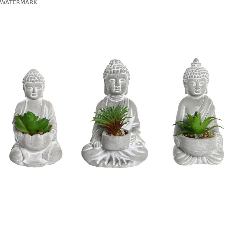 Plante décorative Home ESPRIT Polyéthylène Ciment Buda Oriental 10,5 x 8 x 16 cm (3 Unités)
