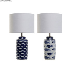 Lampe de bureau Home ESPRIT Bleu Blanc Céramique 50 W 220 V 28 x 28 x 49 cm (2 Unités)