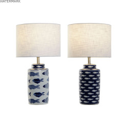 Lampe de bureau Home ESPRIT Bleu Blanc Céramique 50 W 220 V 28 x 28 x 49 cm (2 Unités)