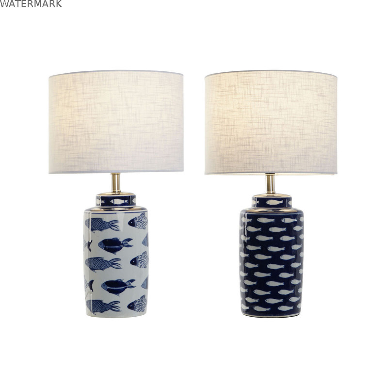 Lampe de bureau Home ESPRIT Bleu Blanc Céramique 50 W 220 V 28 x 28 x 49 cm (2 Unités)