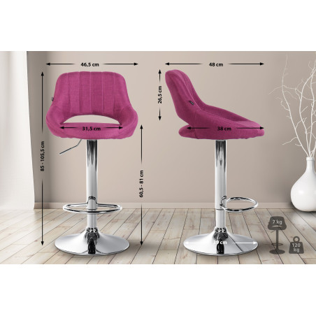 Tabouret de bar Milet, tissu, chrome violet