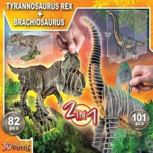 2 IN 1 T-REX + BRACHIOSAURUS 3D CREATURE PUZZLE