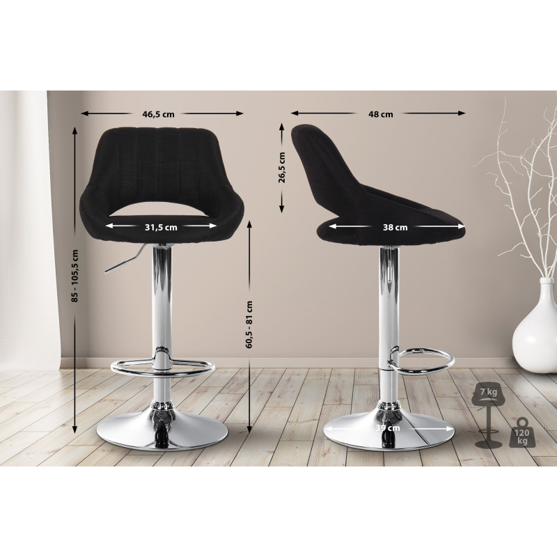 Tabouret de bar Milet, tissu, chrome noir